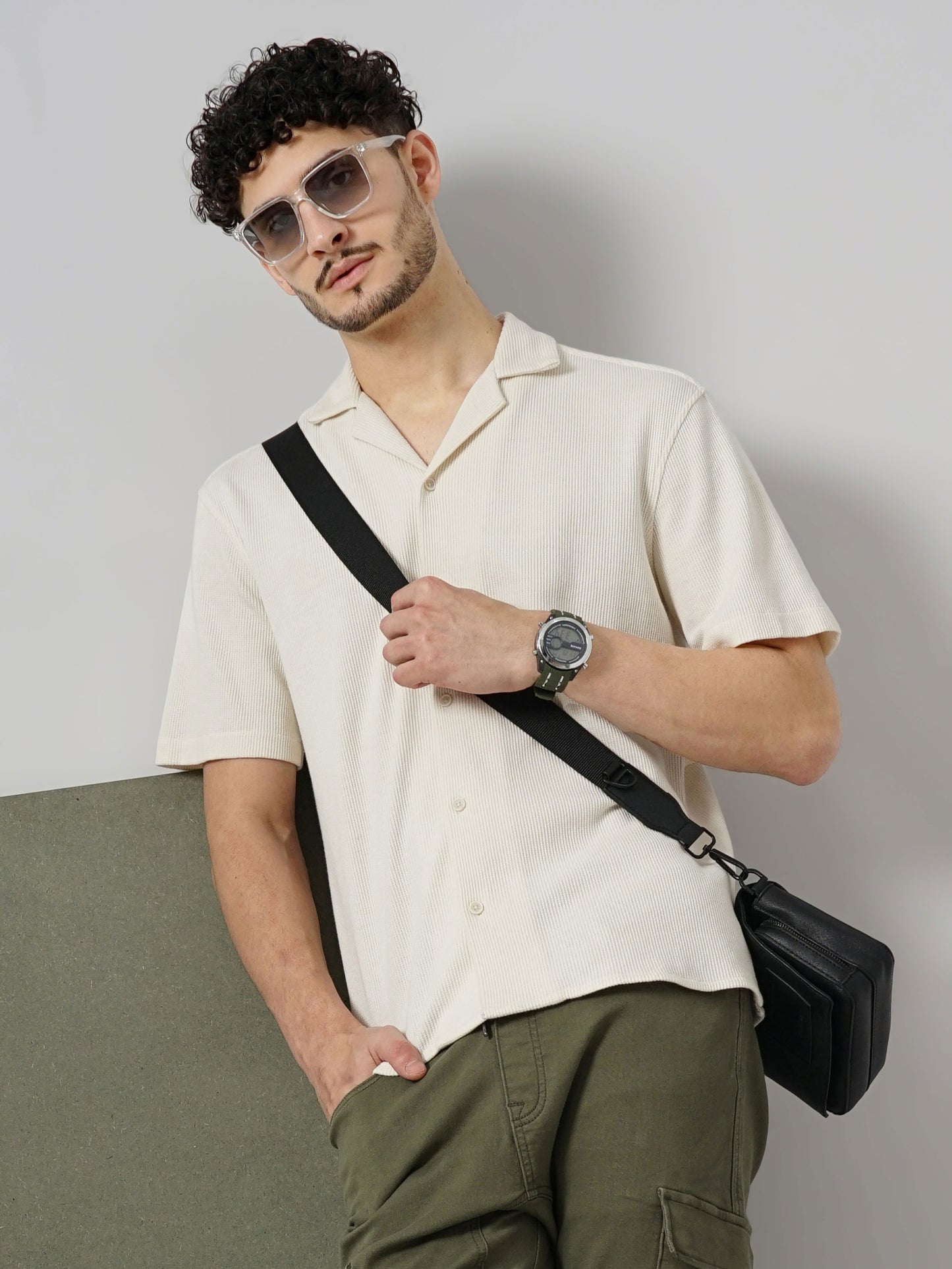 Beige Solid Cotton Shirt