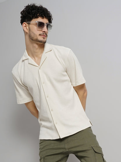 Beige Solid Cotton Shirt