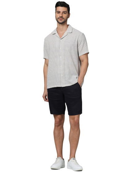 Off White Striped Cotton-Linen-Blend Shirt