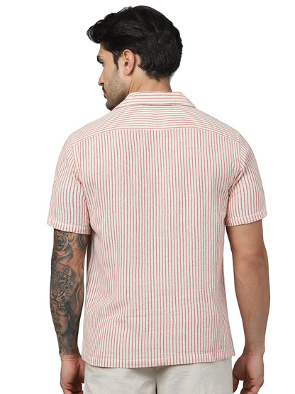 Red Striped Cotton-Linen-Blend Shirt