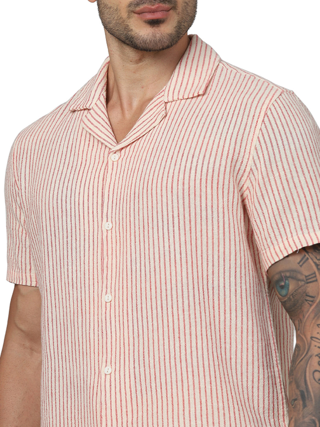 Red Striped Cotton-Linen-Blend Shirt