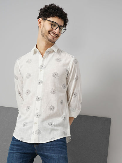 White Printed Cotton Shirt