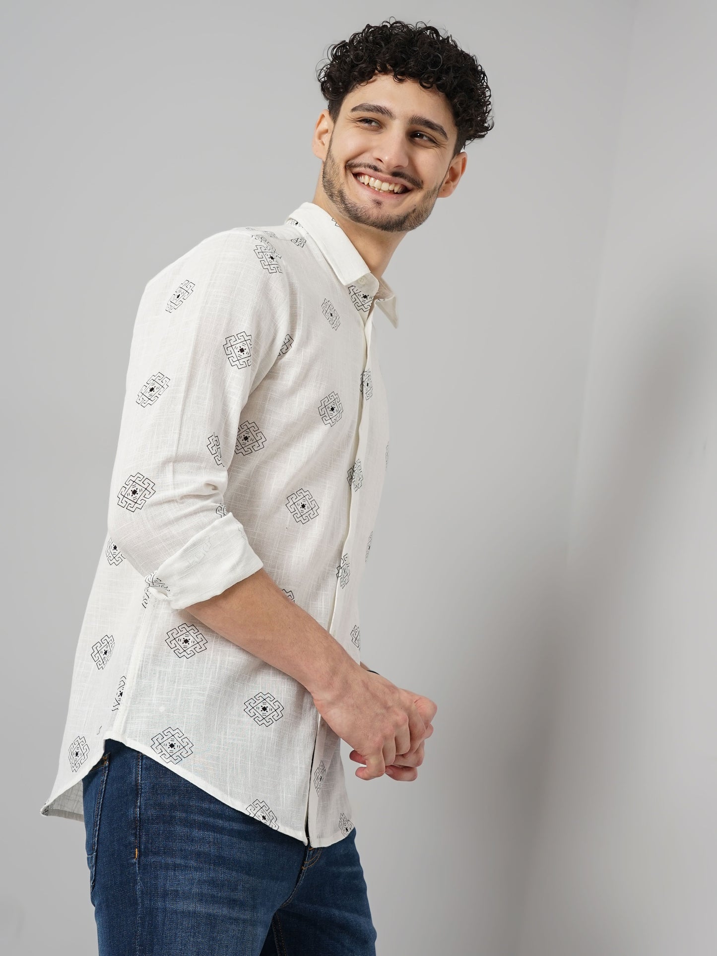 White Printed Cotton Shirt