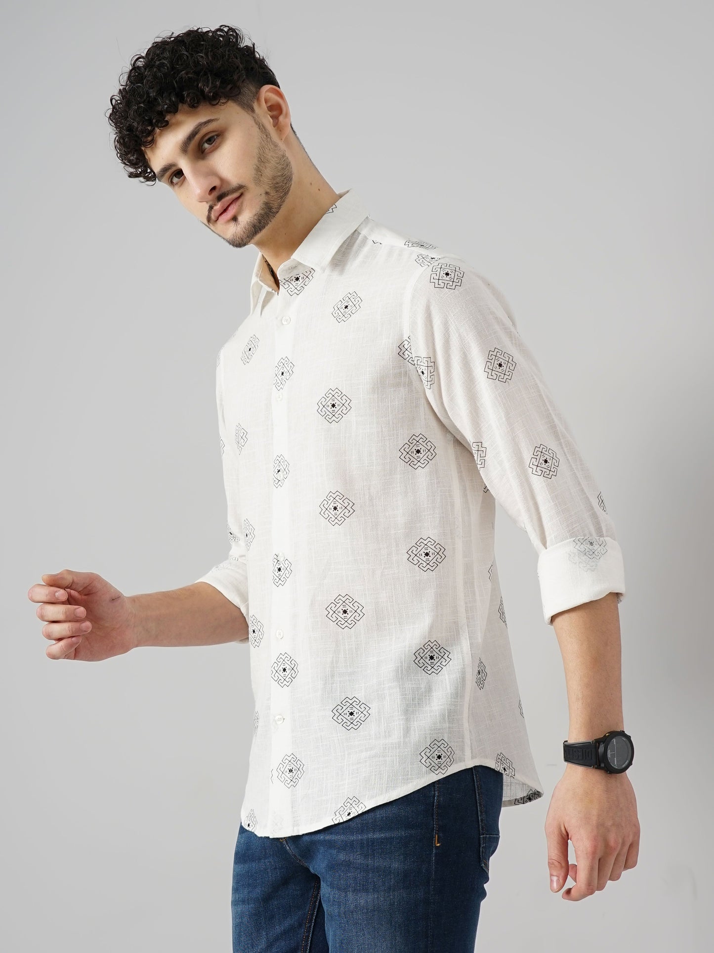 White Printed Cotton Shirt