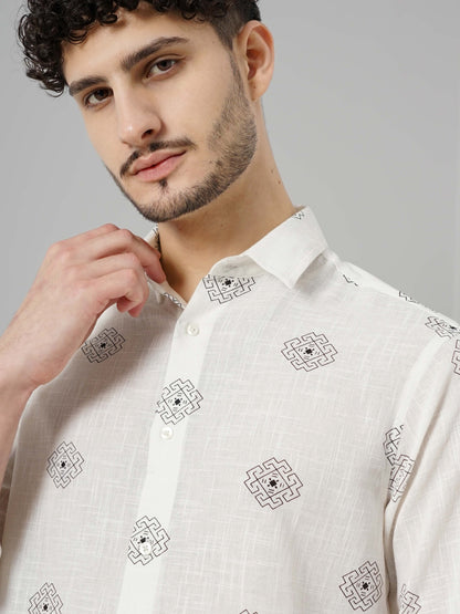 White Printed Cotton Shirt