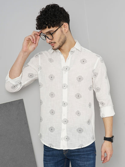 White Printed Cotton Shirt