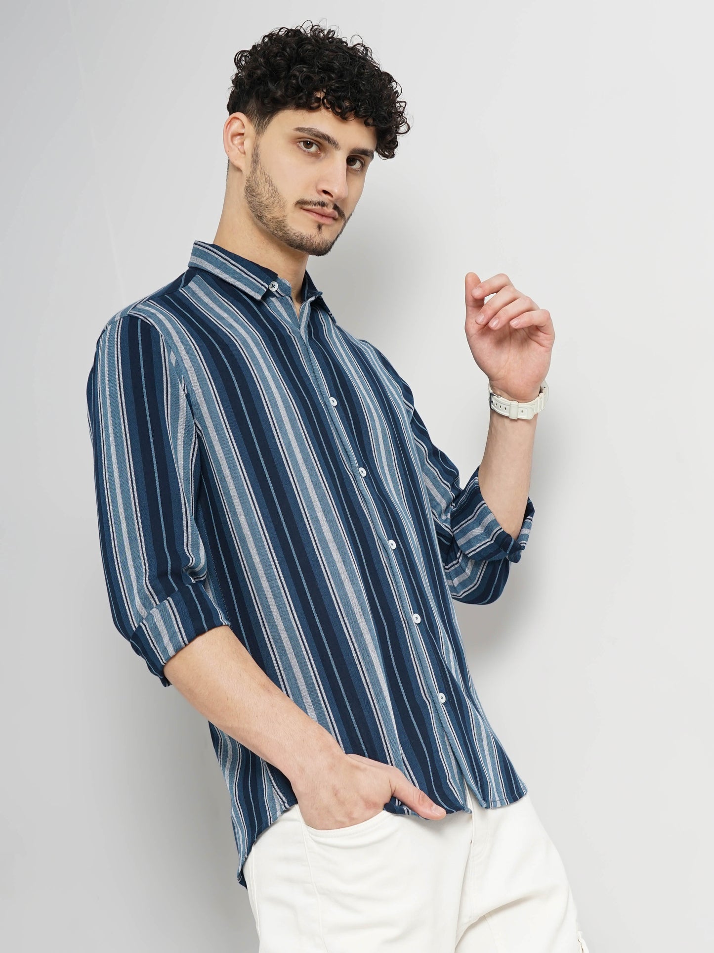 Blue Striped Cotton Shirt