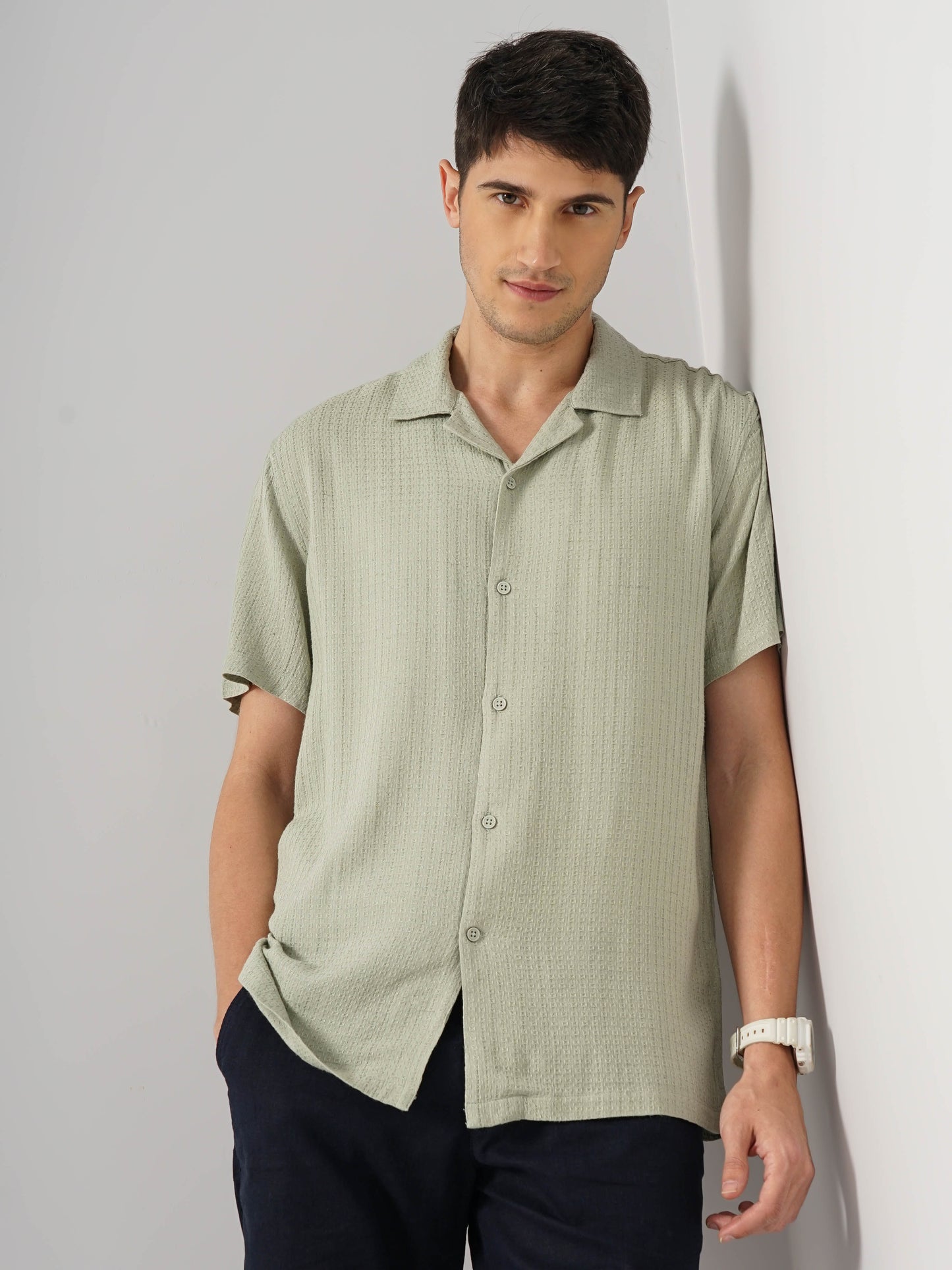 Green Solid Viscose Shirt