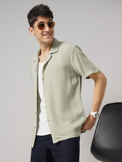 Celio* Solid Regular Fit Viscose Green Shirt