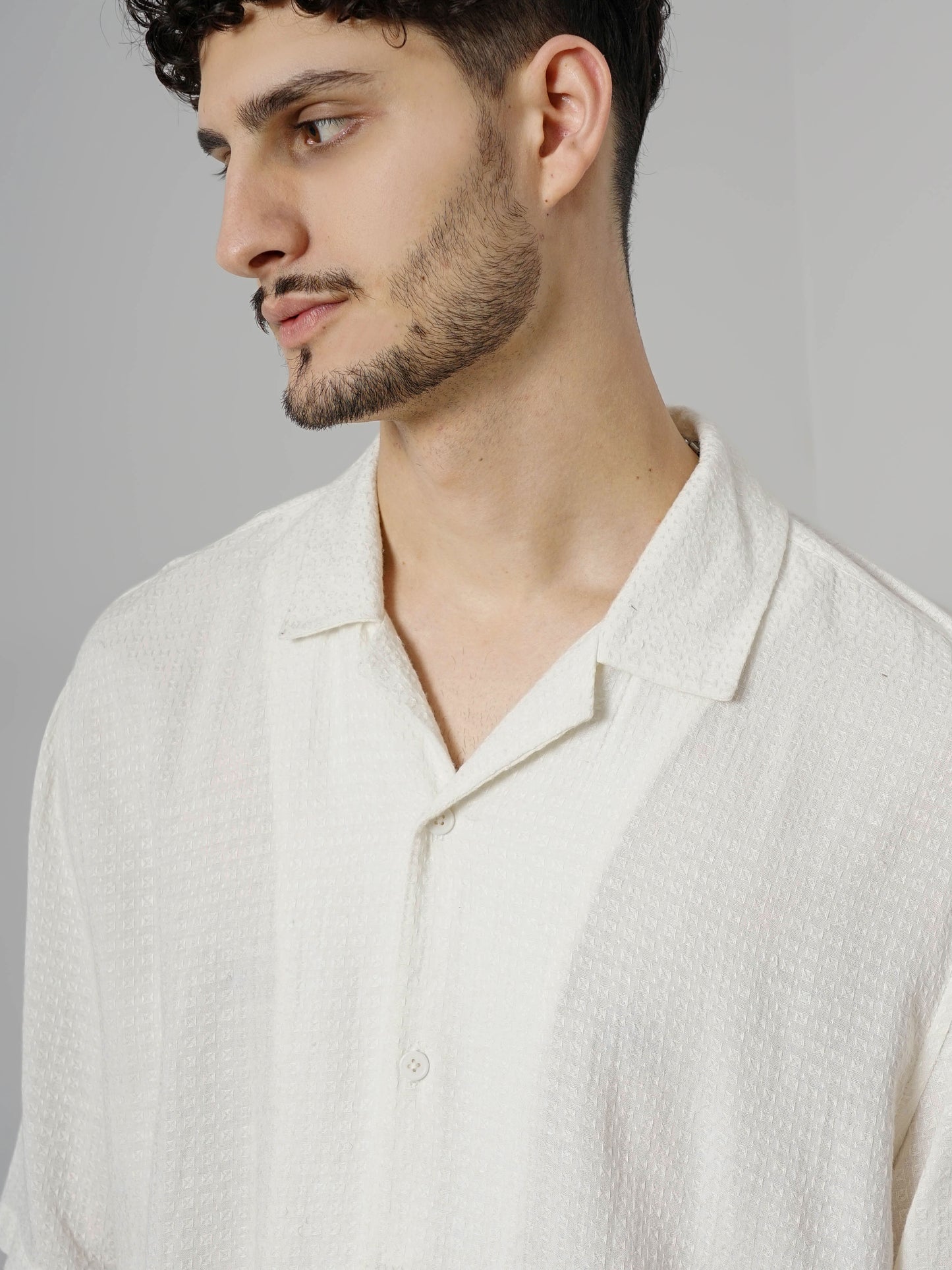 Off White Solid Viscose Shirt