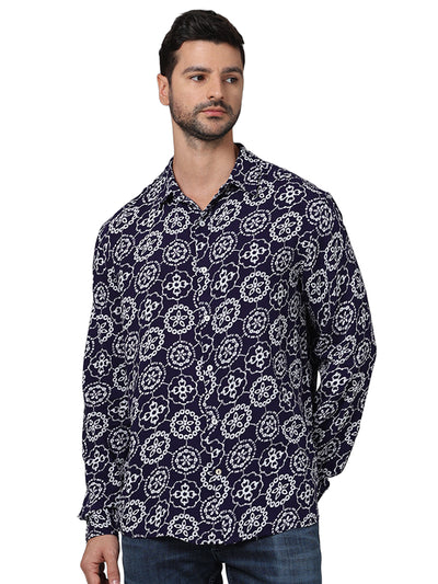 Celio* Printed Regular Fit Viscose Blue Shirt
