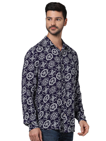 Blue Printed Viscose Shirt