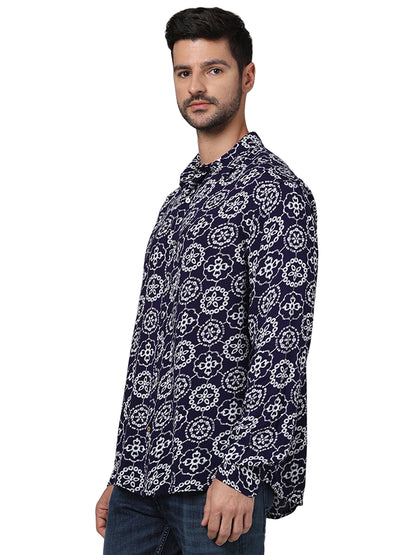 Blue Printed Viscose Shirt