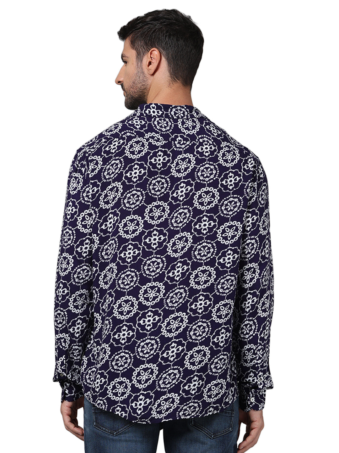 Blue Printed Viscose Shirt