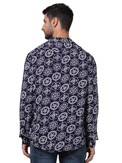 Blue Printed Viscose Shirt