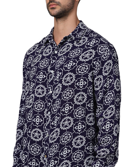 Blue Printed Viscose Shirt