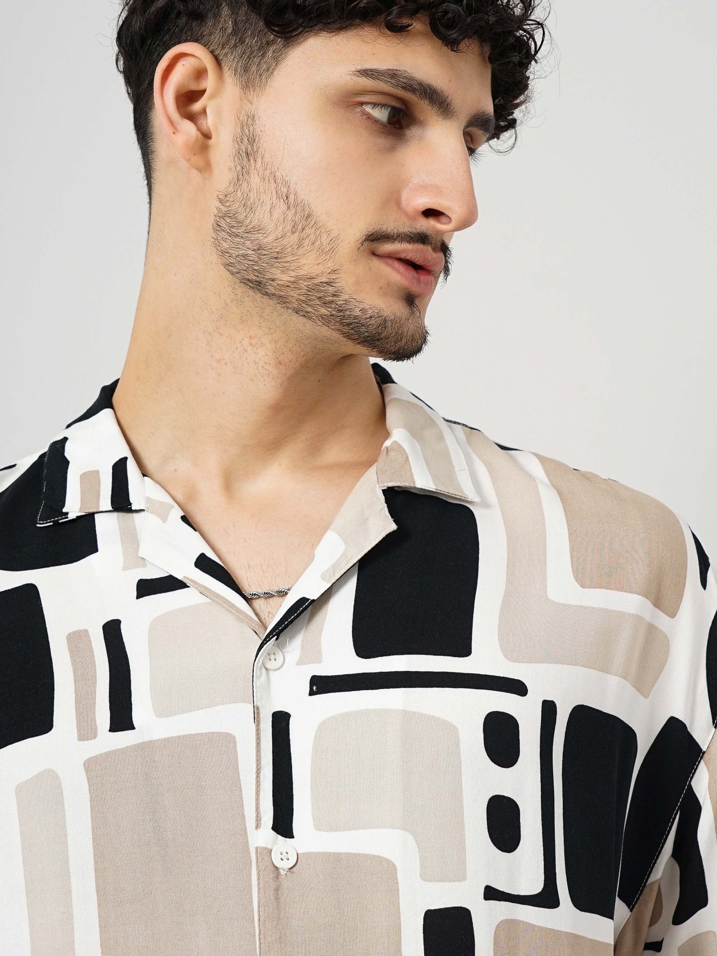 Beige Printed Viscose Shirt