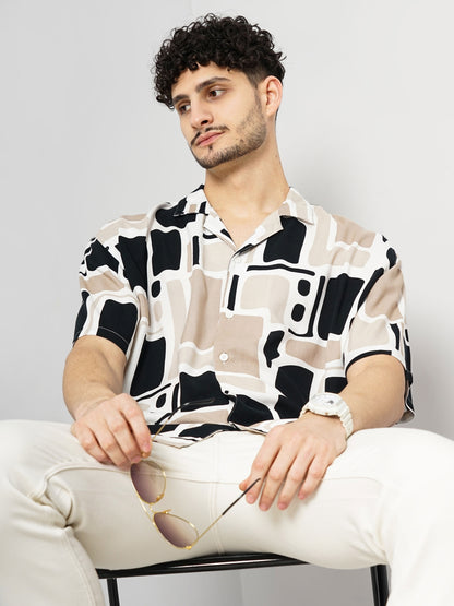 Beige Printed Viscose Shirt