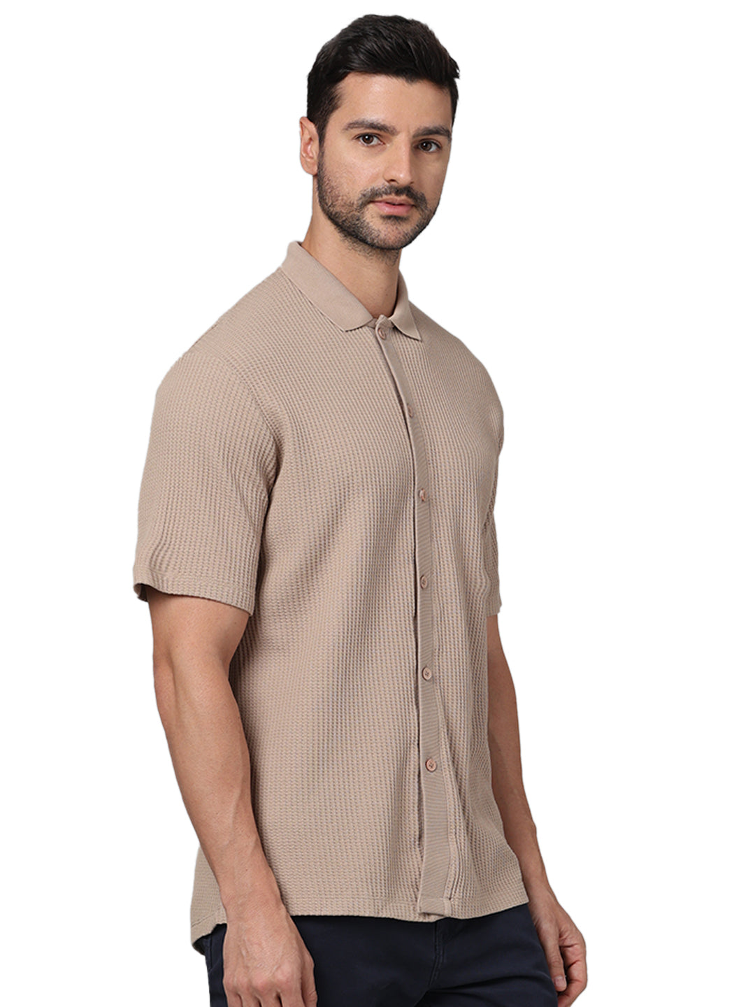 Beige Solid Cotton Shirt