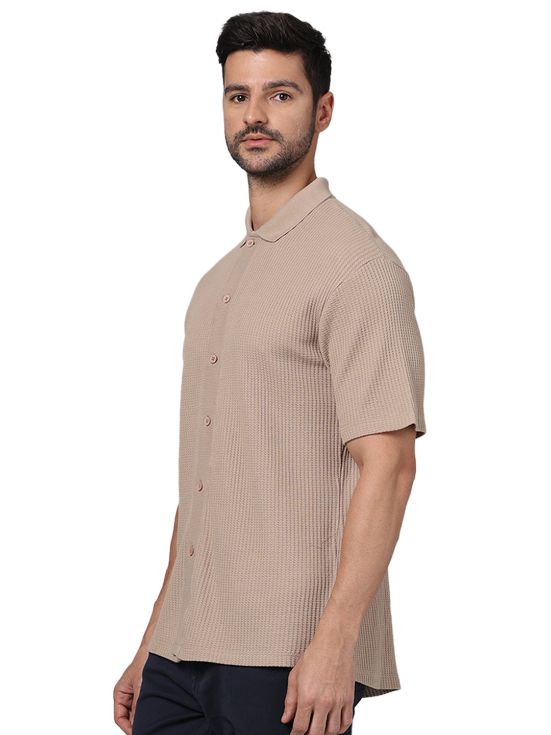 Beige Solid Cotton Shirt