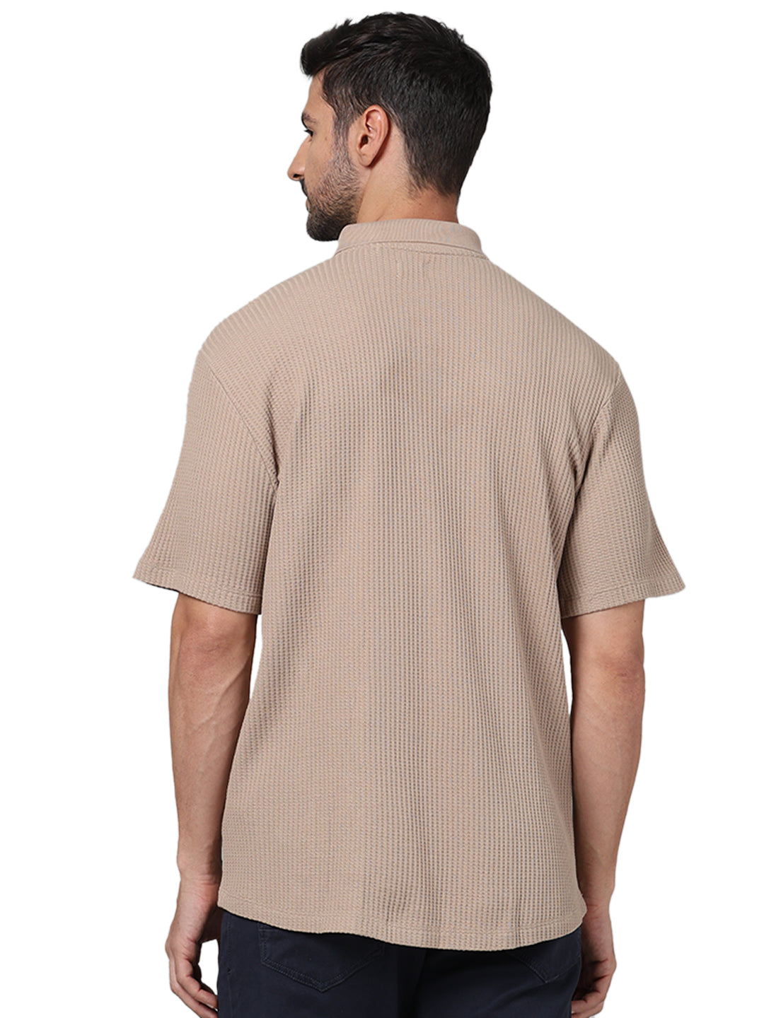 Beige Solid Cotton Shirt