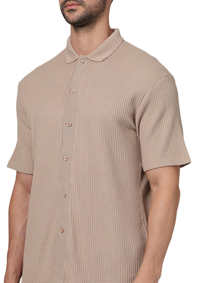 Beige Solid Cotton Shirt