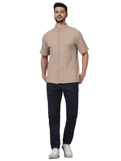 Beige Solid Cotton Shirt