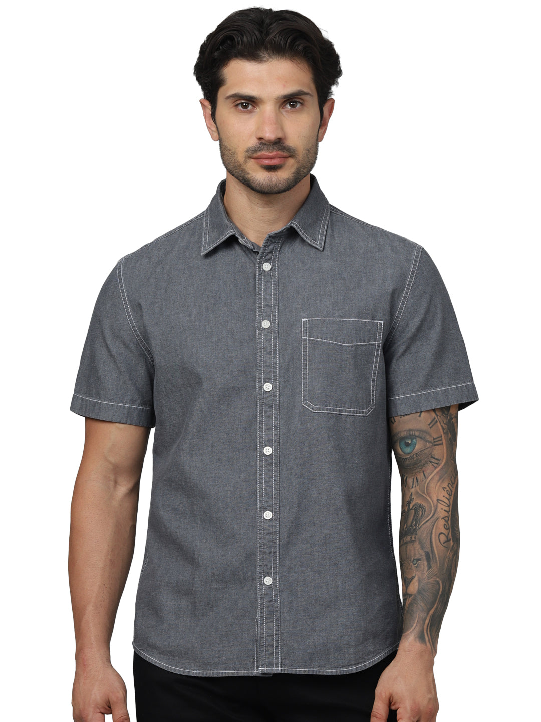 Grey Solid Cotton Shirt