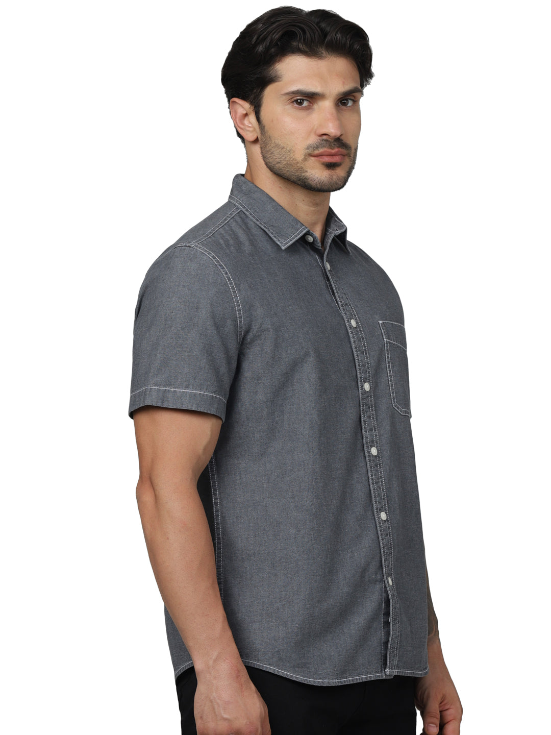 Grey Solid Cotton Shirt