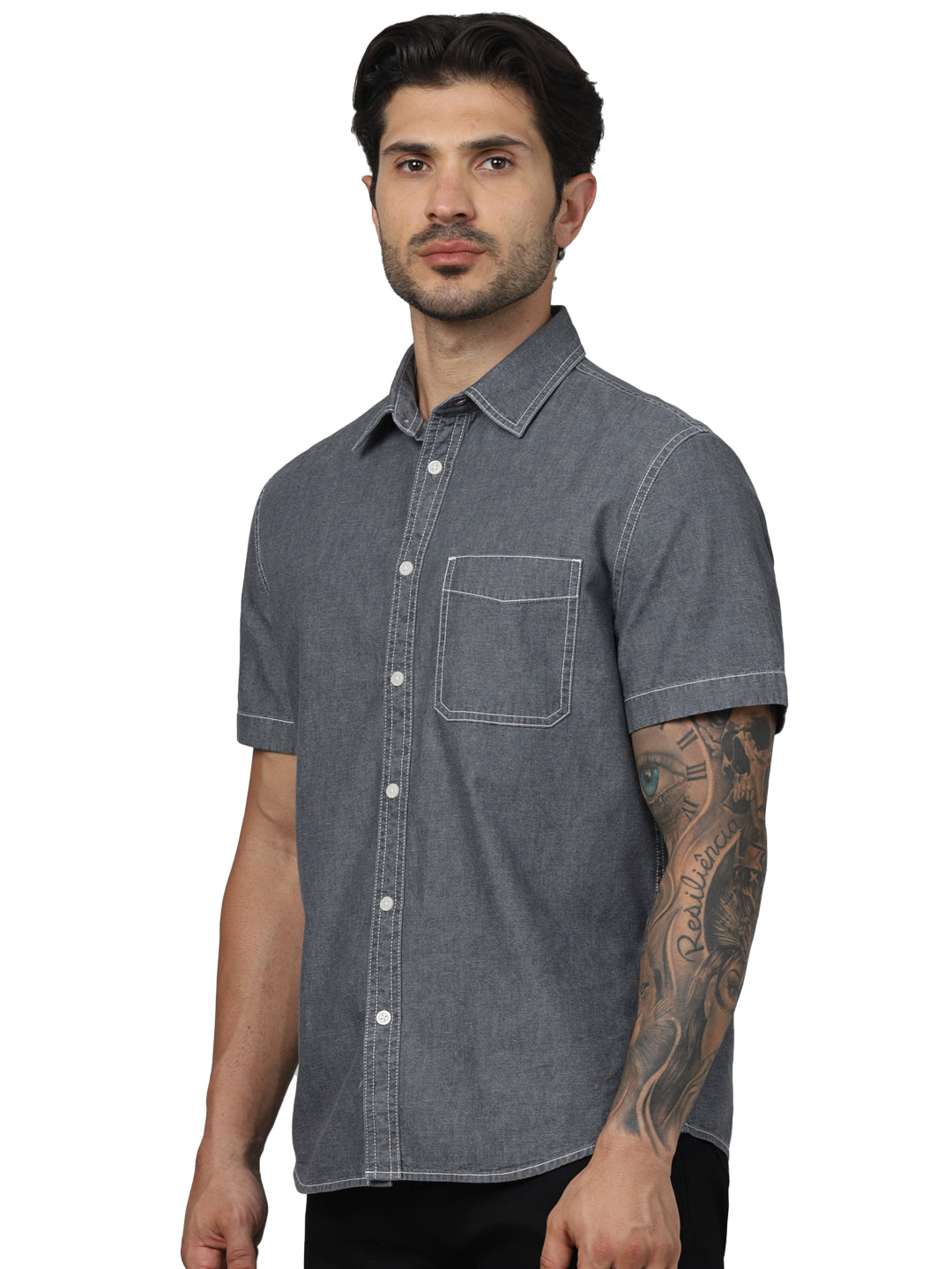 Grey Solid Cotton Shirt