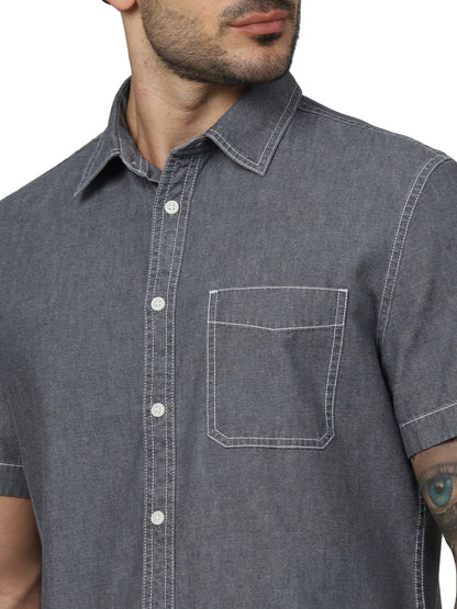 Grey Solid Cotton Shirt