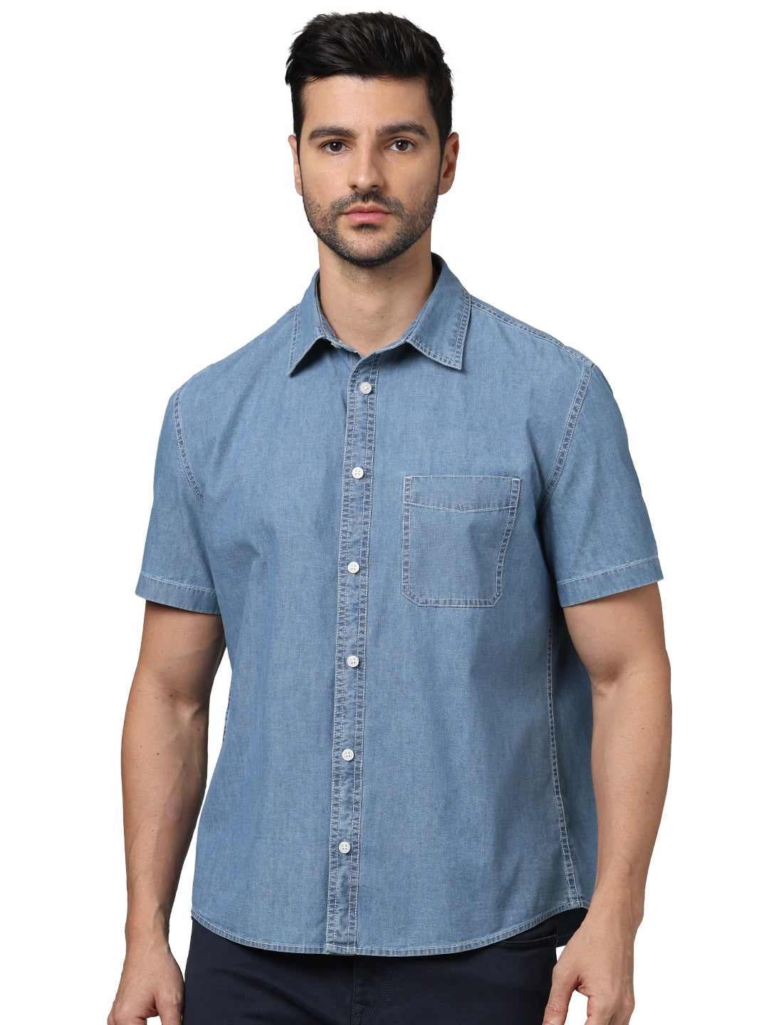 Blue Solid Cotton Shirt