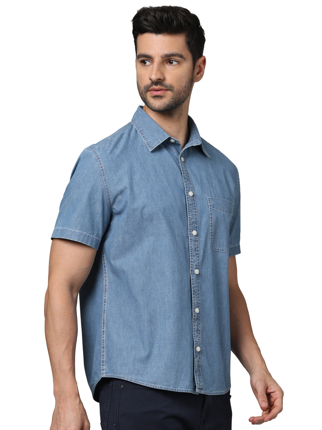 Blue Solid Cotton Shirt