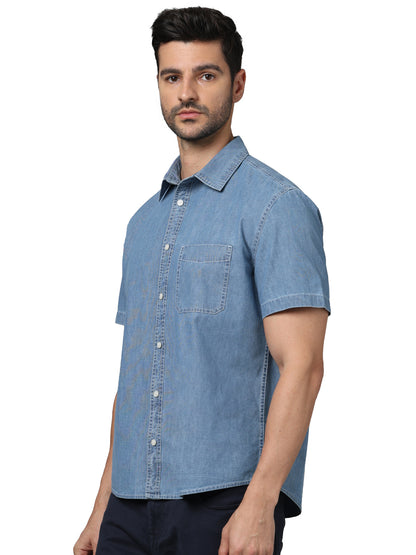 Blue Solid Cotton Shirt