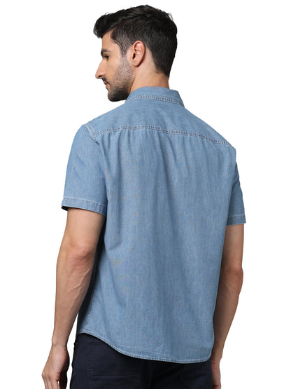 Blue Solid Cotton Shirt