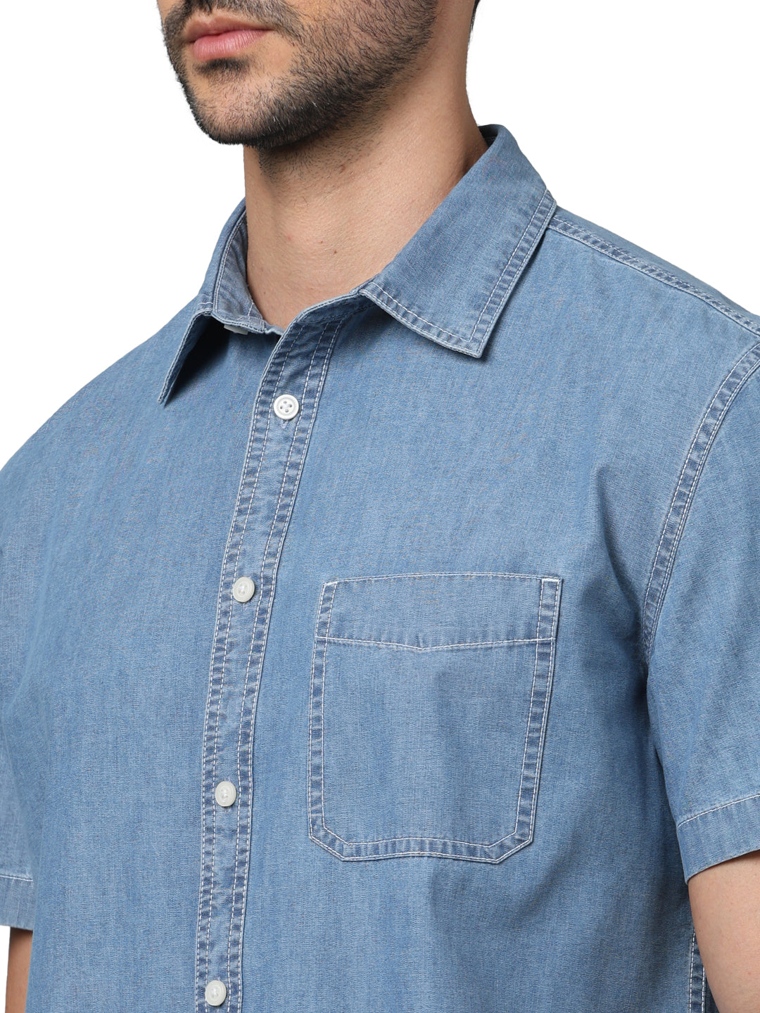 Blue Solid Cotton Shirt