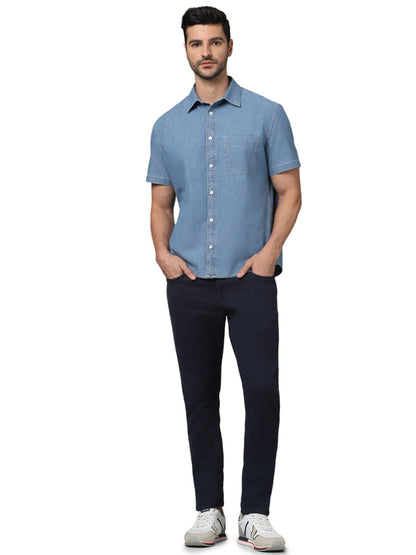 Blue Solid Cotton Shirt