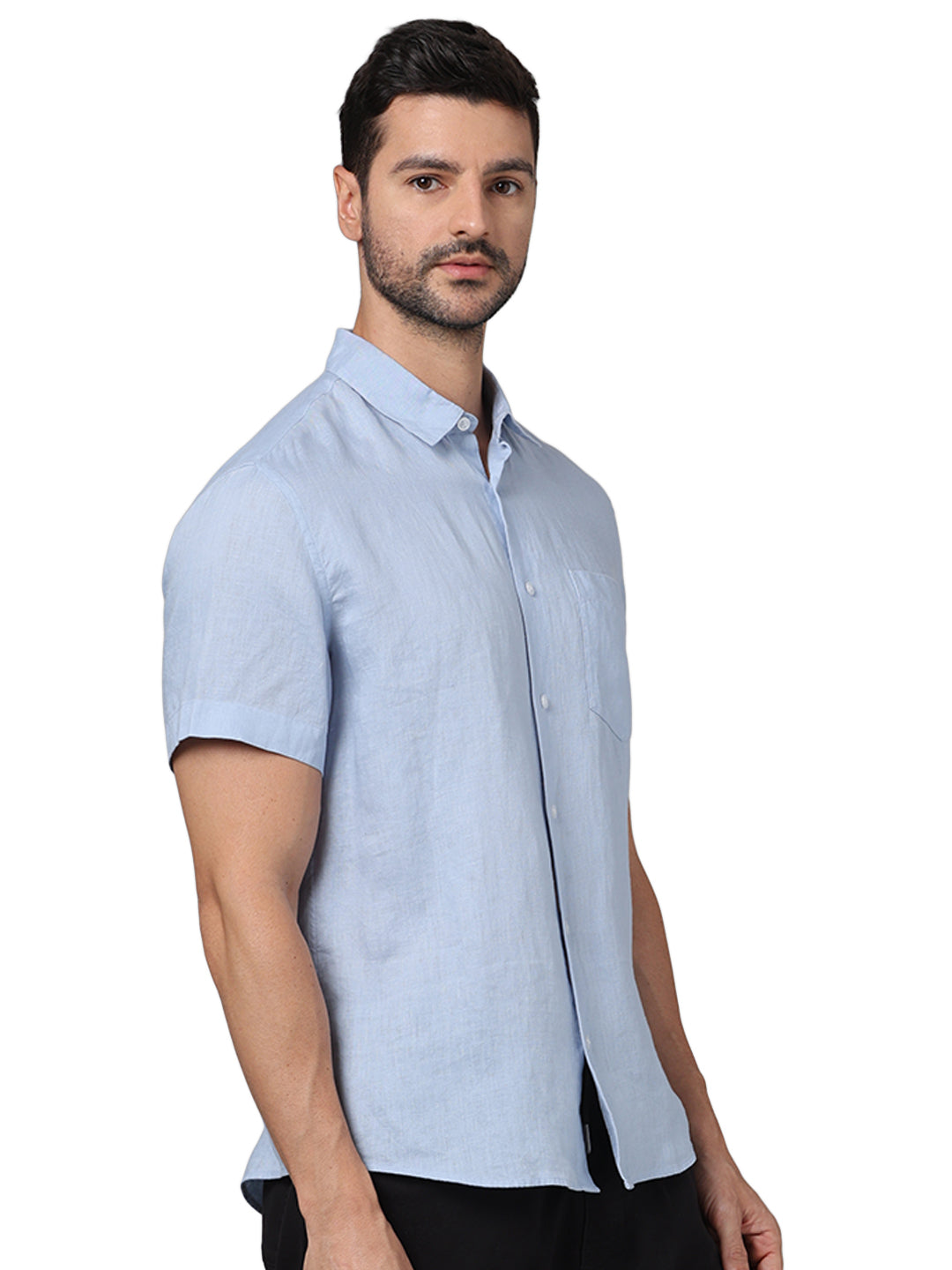 Blue Solid Linen Shirt