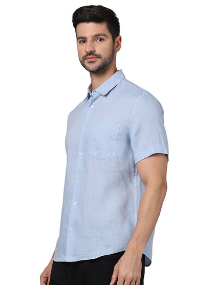 Blue Solid Linen Shirt