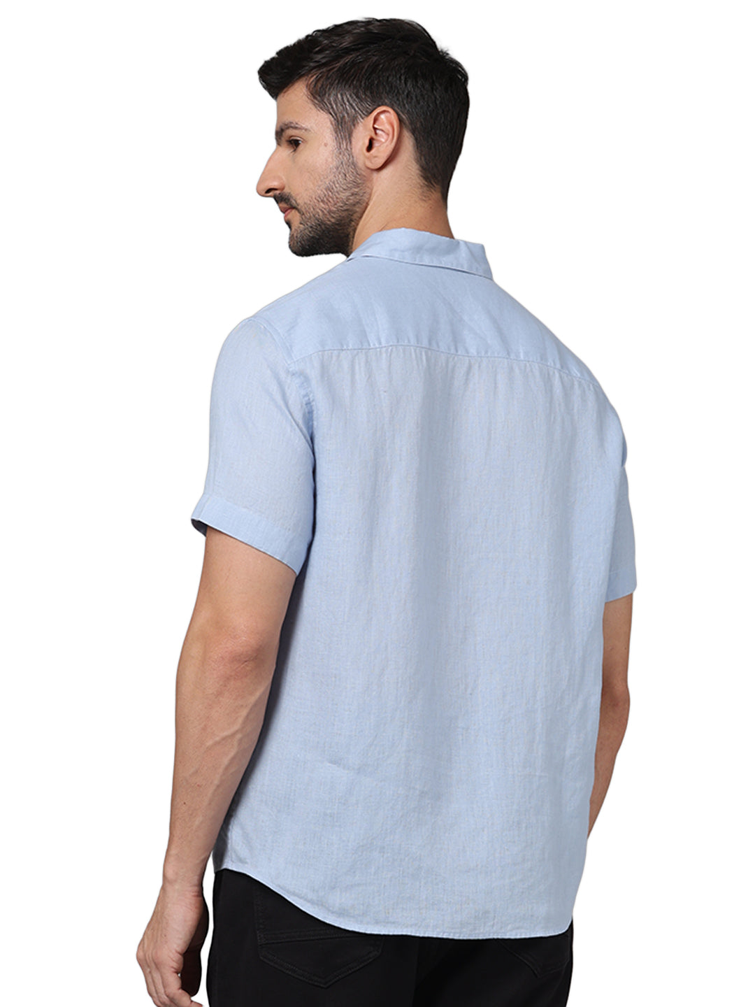 Blue Solid Linen Shirt