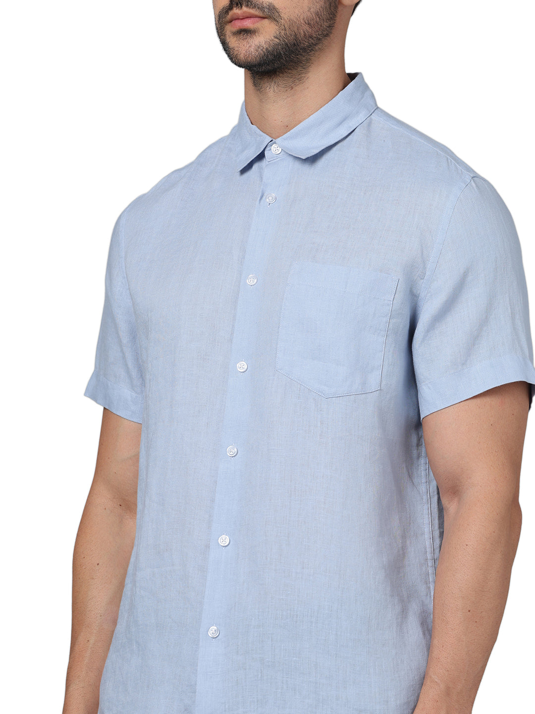 Blue Solid Linen Shirt