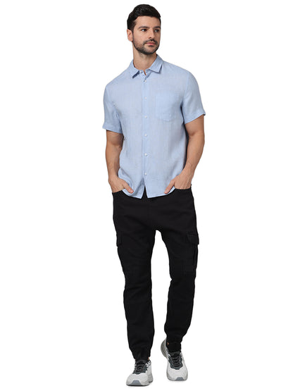 Blue Solid Linen Shirt