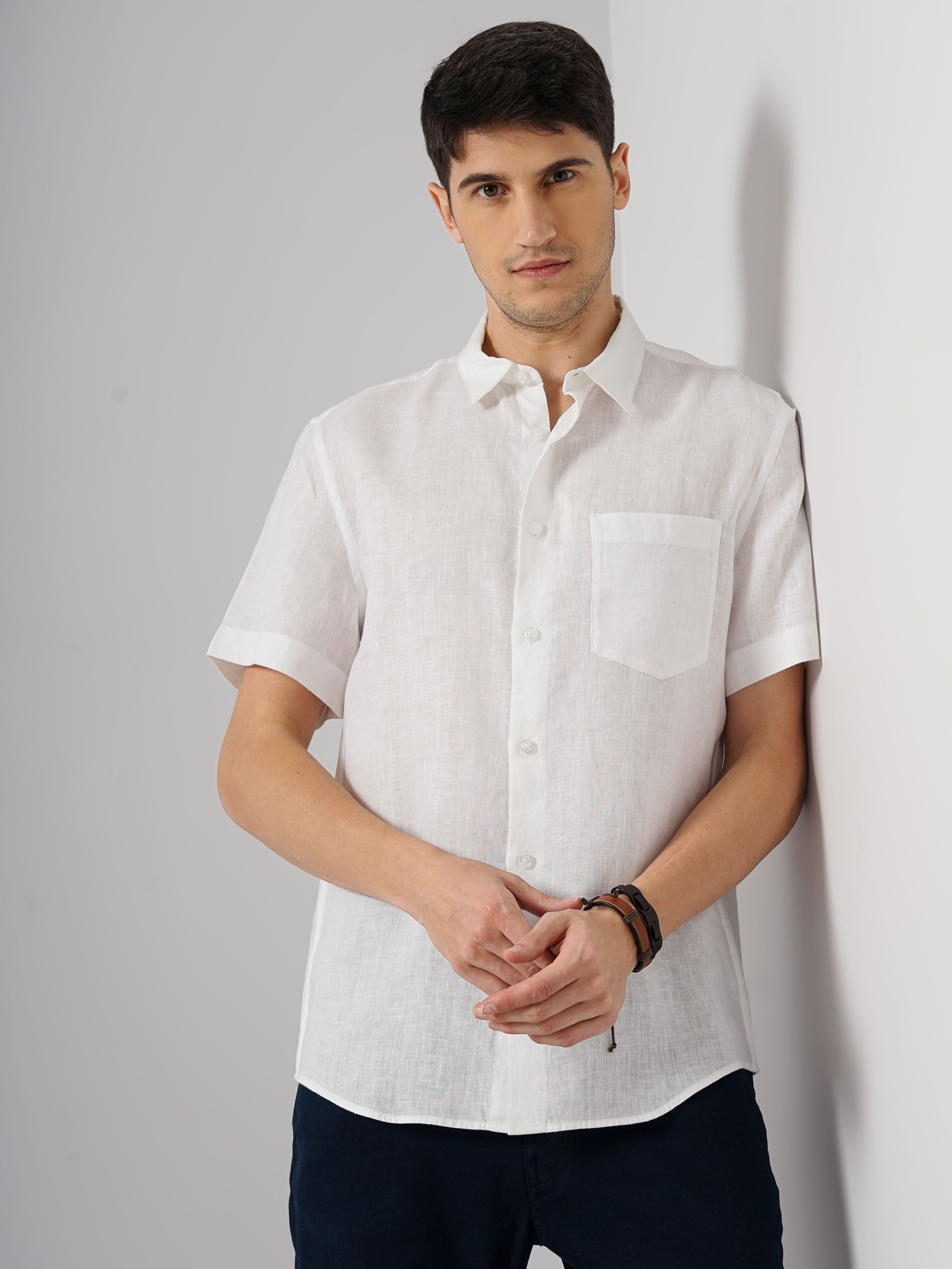 White Solid Linen Shirt