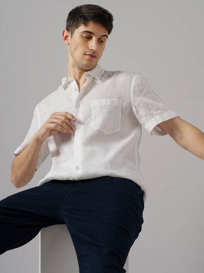 White Solid Linen Shirt