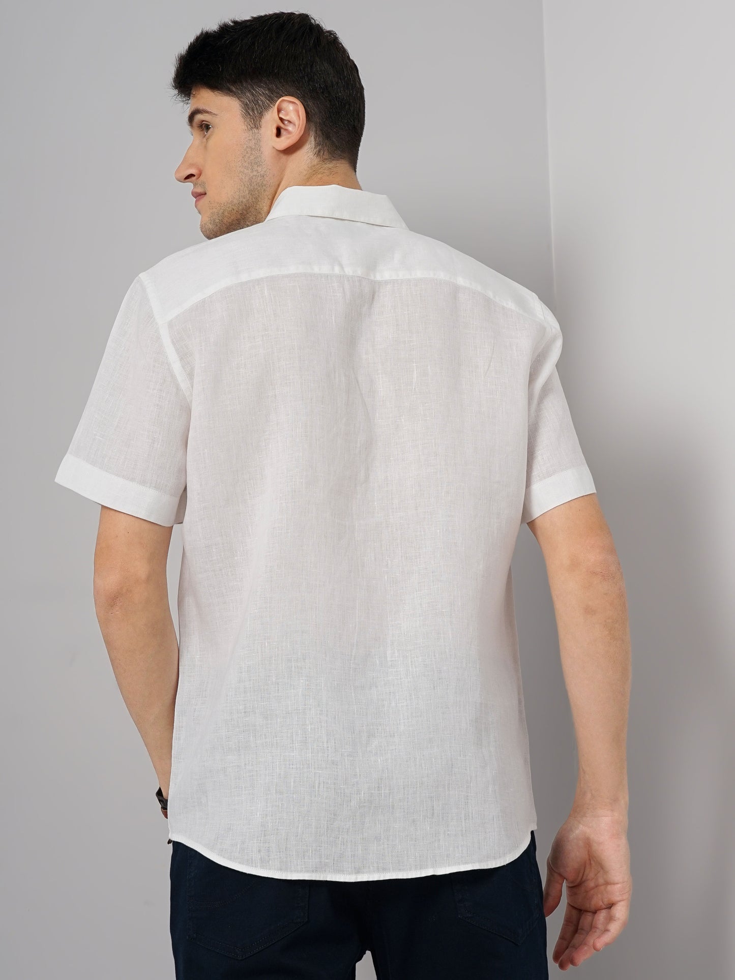 White Solid Linen Shirt