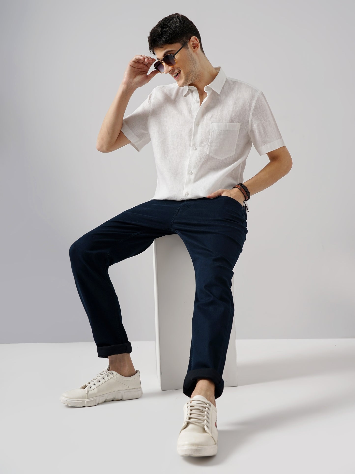 White Solid Linen Shirt