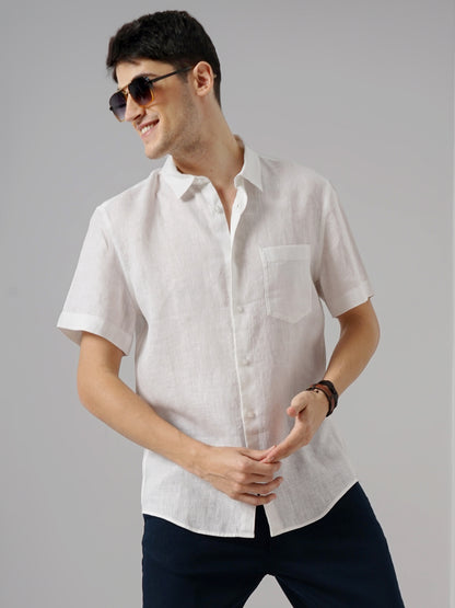 White Solid Linen Shirt