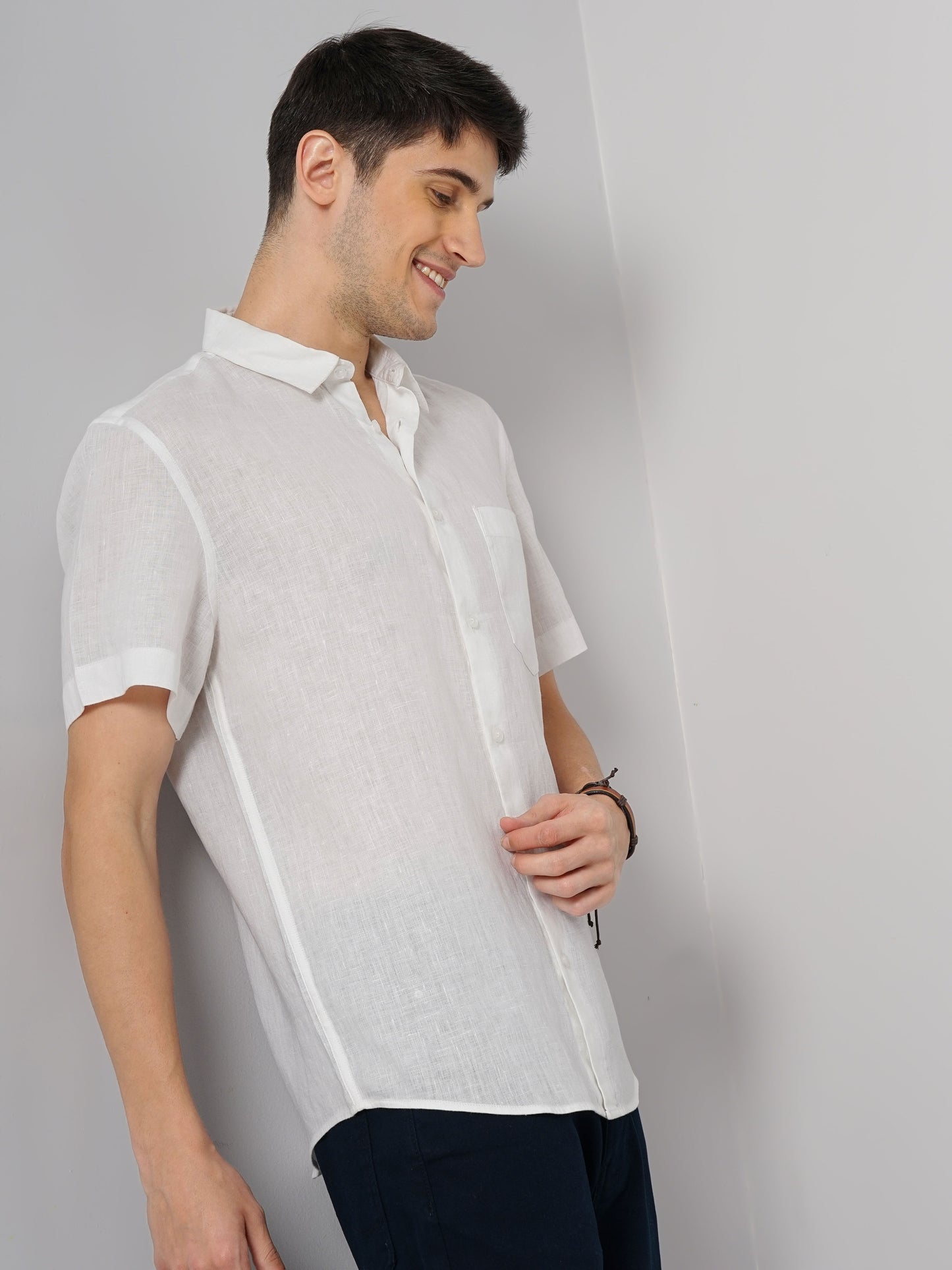 White Solid Linen Shirt