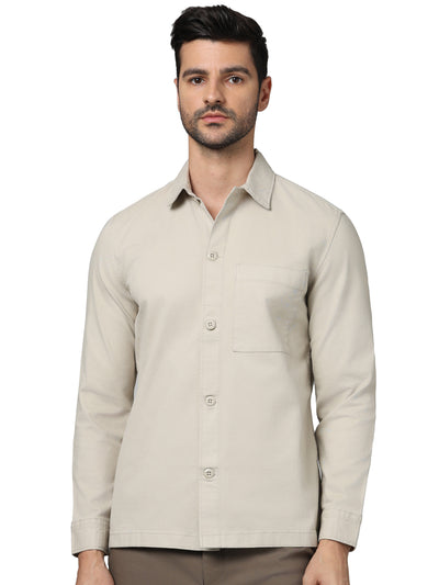 Celio* Solid Oversized Cotton Beige Shirt