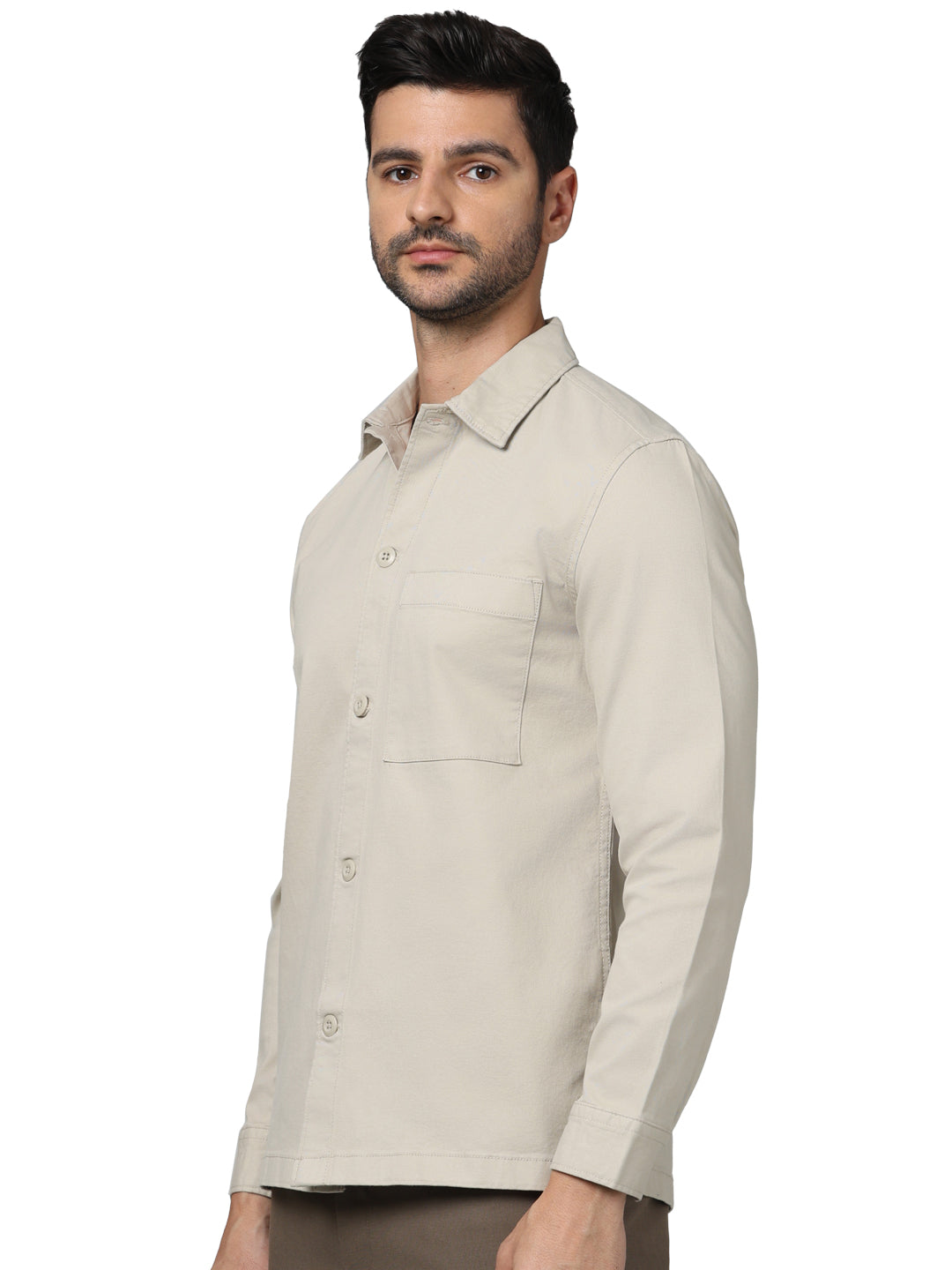 Beige Solid Cotton Shirt